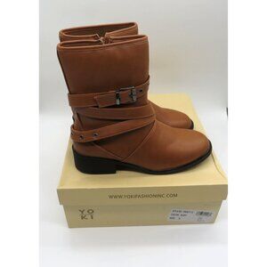 Yoki Womens Brown Faux Leather Buckled Mid-Calf Boots Size 9 NEW